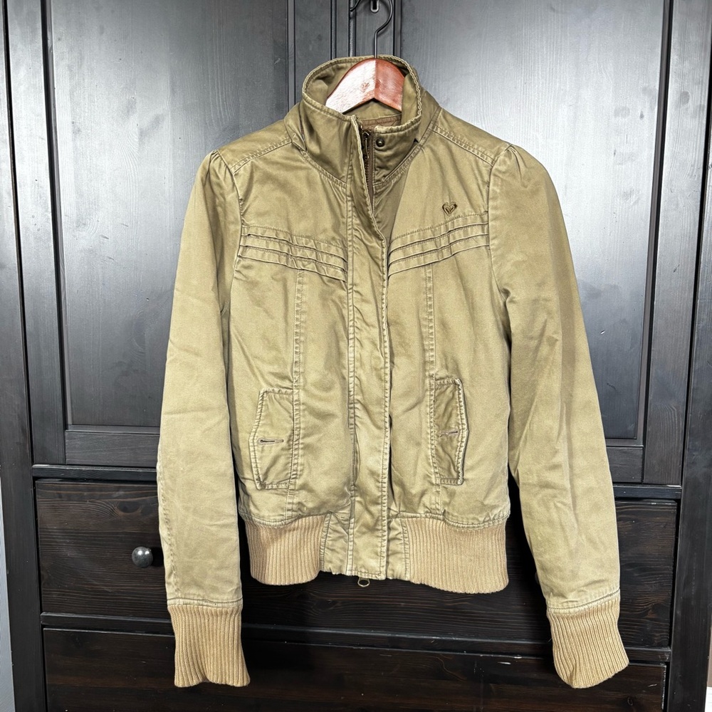 Roxy Vintage Army Green Lined Bomber Jacket ‘Combat’ Style Medium